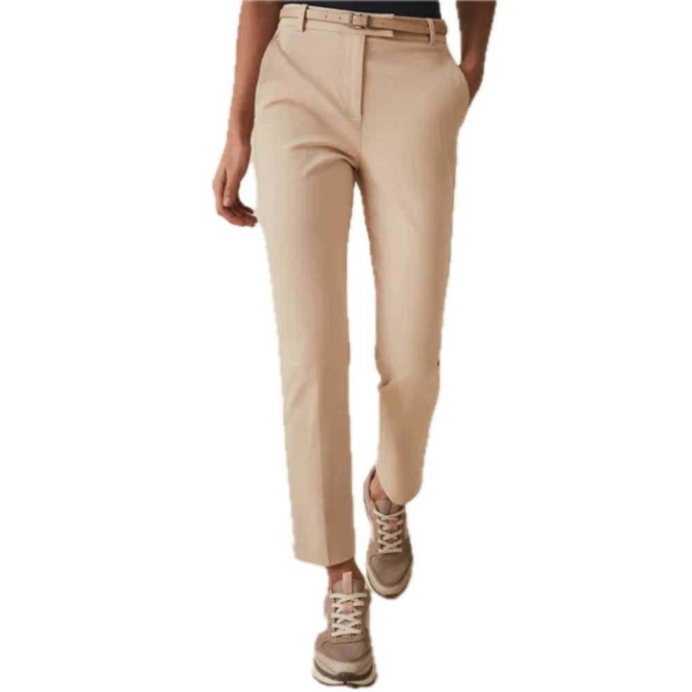 REISS Joy Tailored Ankle Pants Size 8 Beige Stretch Slim Trousers EUC